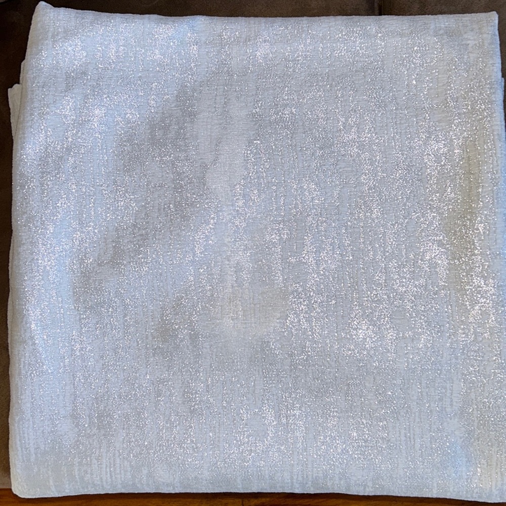 Silver and white shower curtain